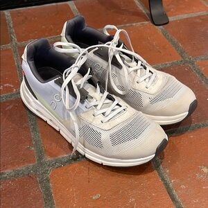 On Running Light Gray/blue and White Athletic Shoes